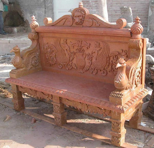 Fancy Carved Marble Bench