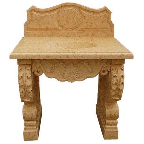 Carved Beige Marble Vanity Sink