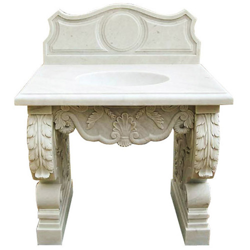 Carved White Marble Vanity Sink