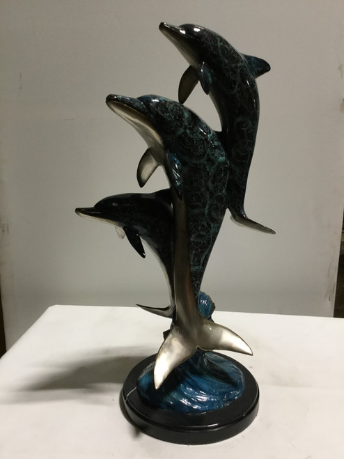 Family II Three Dolphins on Marble Base in Special Patina 23 Inches Tall