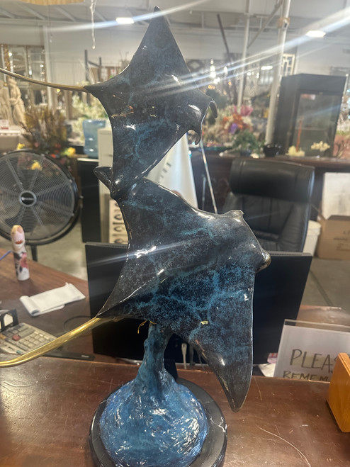 Manta Rays in Special Patina on Marble Base 22 Inches Tall Room Scene