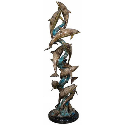 Twelve Dolphins on Marble Base in  Special Patina