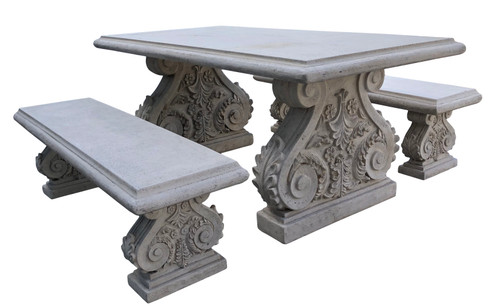 Classic Acanthus Garden Table and Bench set of 3 (KIT)