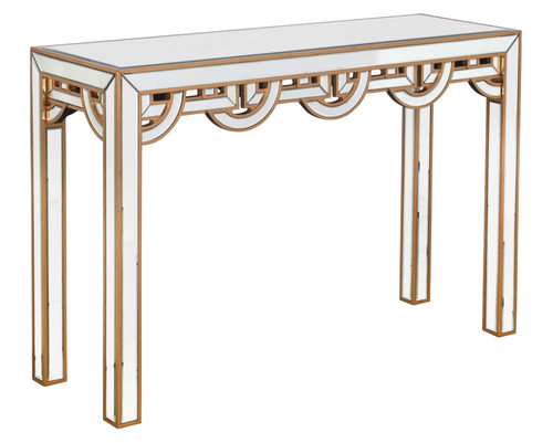 Hollywood Glam Gold Trim Console Sofa Table Mirror Top