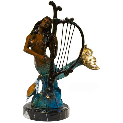 Mermaid with Turtle on Marble Base