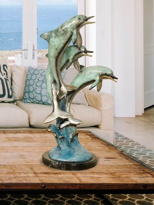 Friends Three Jumping Dolphins on Marble Base 23 Inches Tall