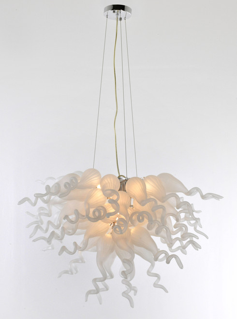 Frosted White Blown Glass Chandelier Room Scene
