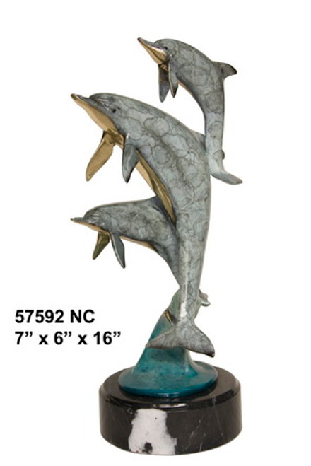 Three Medium Dolphins in  Special Patina on Marble Base