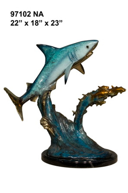 Whale Shark with Fish in  Special Patina on  Marble Base
