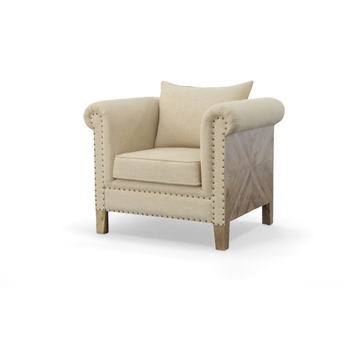 Mango Wood Solid Parquet and Linen Chair 39 Inches