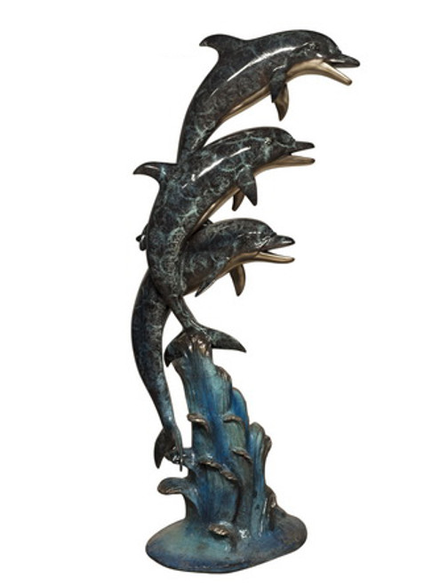 Three Dolphins on Marble in  Special Patina