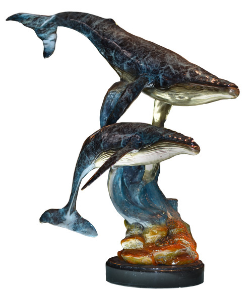 Two Whales on Marble Base in Special Patina