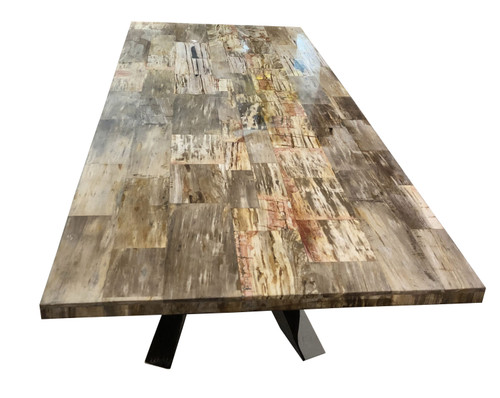 Mountain Studios Petrified Wood Large Dining Table 98 Inch Authentic Specimen