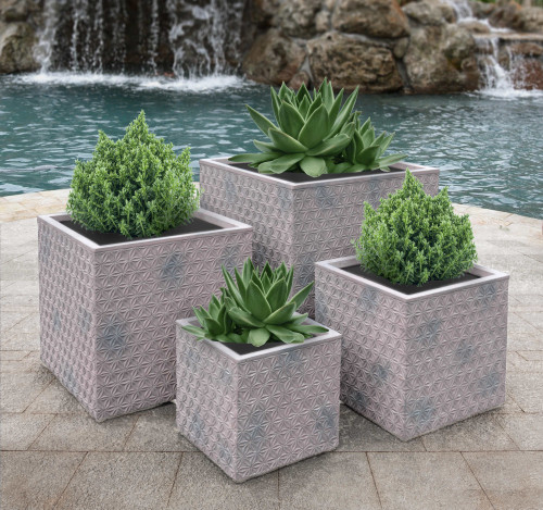 Set of 3 Modern Square Purple Brown Garden Planters