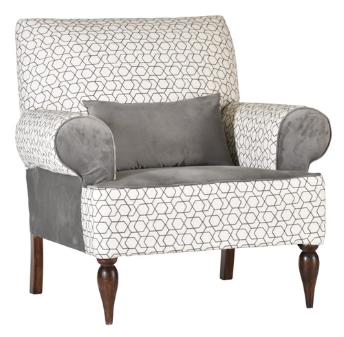 Designer Accent Chair Beige and Taupe Symmetrical Design with Velvet Fireside Design 41 Inch Wide