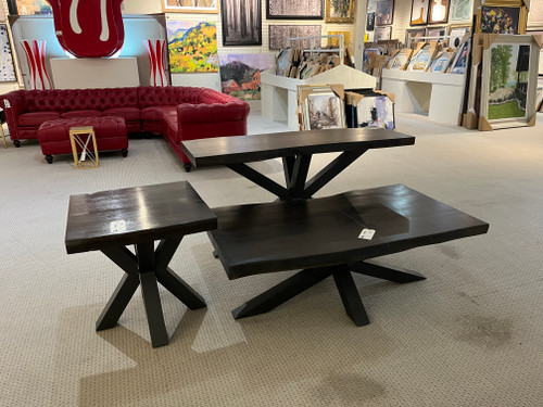 Mountain Studio Coffee Table Set 3 Natural Live Edge Wood and Steel Tables