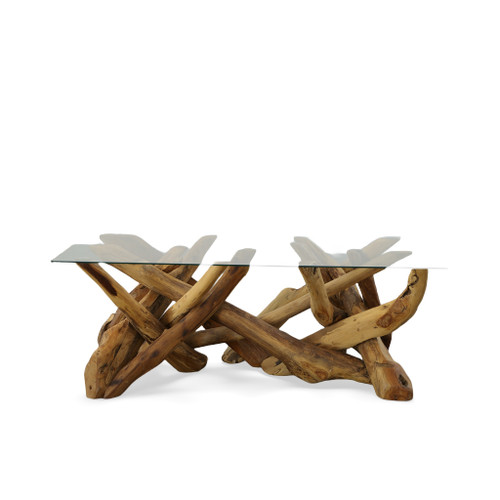 Natural Teak Root Branch Coffee Table with Glass
