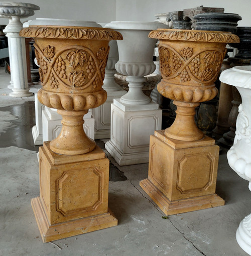 Pair Marble Urns on Pedestals 12025270