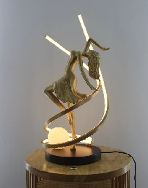 Ribbon Dance on Ball Table Top Sculptural LED Lamp Gold 21H