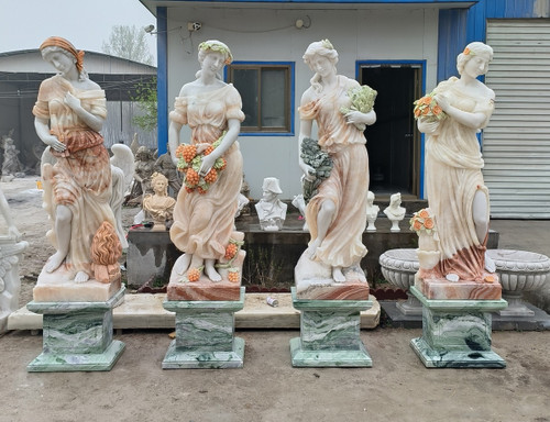 Set of 4 Marble Four Seasons Statues on Bases 12025522