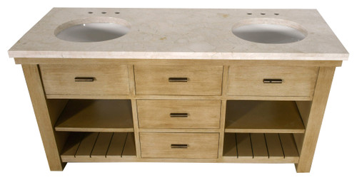 Customizable Double Bathroom Vanity with Marble Top 72"W Beachstone
