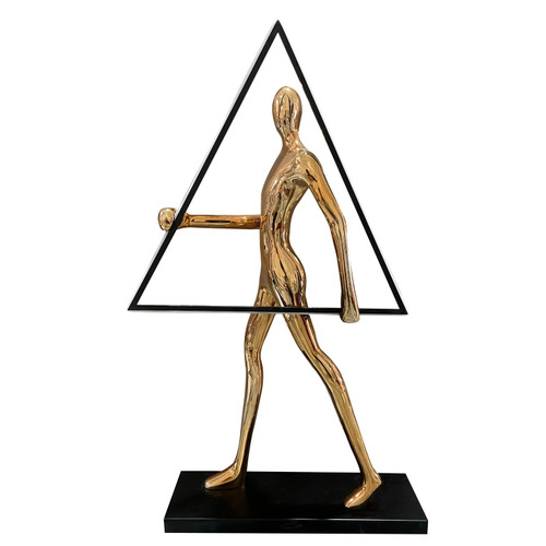 Small Gold Sculpture holding Triange Light