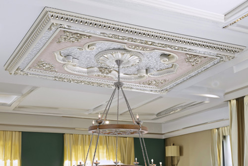 63in Silver and Pink Retangular Ceiling Medallion